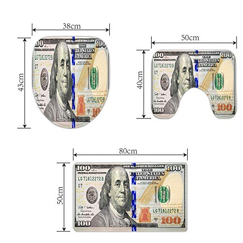 liuyunfeiyu Cool Money Face 100 Dollar Bills Bathroom Rugs and Mats Sets 3 Piece, Memory Foam Bath Mat, U-Shaped Contour Shower Mat Non Slip Absorbent, Velvet Toilet Lid Cover Washable