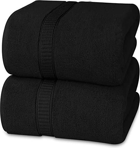 Utopia Towels Bundle Pack of 600 GSM Bath Sheet Set (2-Pack) and Banded Bath Mats (2-Pack) – 100% Ring-Spun Cotton – Highly Absorbent – Soft & Luxurious – Black