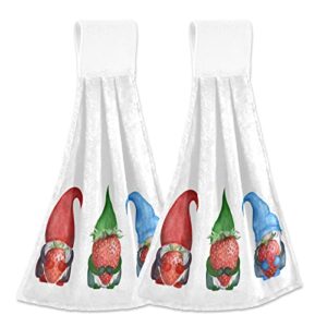 lhammer gnomes strawberry kitchen towels summer mint fresh fruit hanging hand towels for bathroom decor 2 pack beach fingertips tie towels with loop 12"x17"