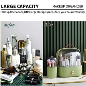 MIUOPUR Large Makeup Organizer with Brush Holder, Cosmetic Display Case with Drawer, Waterproof and Dustproof Transparent Cover, Portable Handle, Suitable for Bathroom and Bedroom -Green