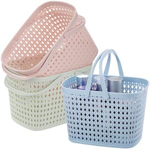 frcctre 3 pack portable shower caddy basket, plastic storage baskets with handle, plastic tote storage basket toiletry organizer for bathroom, kitchen, pantry, college dorm