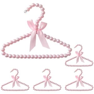 toddmomy 5pcs pink pearl beads small clothes hangers faux pearl beaded garment hangers with ribbon bowknot for pet dog cat baby clothing trousers jeans skirts