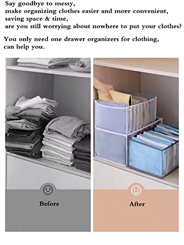 BLCMGSS 4PCS Wardrobe Clothes Organizer for Folded Clothes, 7Grids Drawer Dividers for Clothes(6.7x14.2x4.7inch,7grids,Grey)