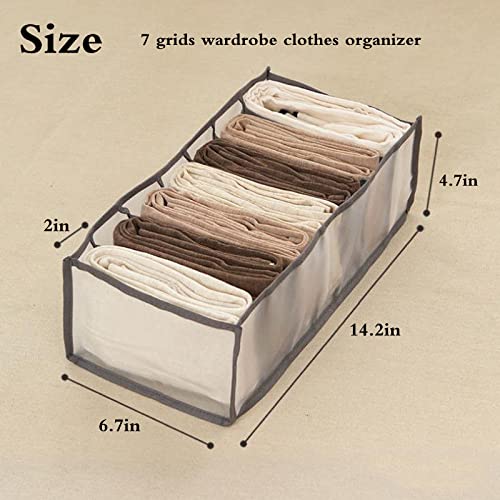 BLCMGSS 4PCS Wardrobe Clothes Organizer for Folded Clothes, 7Grids Drawer Dividers for Clothes(6.7x14.2x4.7inch,7grids,Grey)