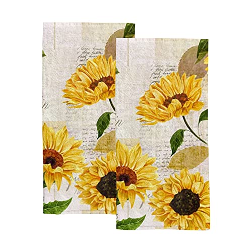 Vantaso Bath Hand Towels Sunflower Floral Retro, Soft Quick Dry Flowers Set of 2 Towels Washcloth Face Towel for Bathroom Kitchen Gym