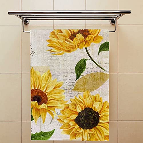 Vantaso Bath Hand Towels Sunflower Floral Retro, Soft Quick Dry Flowers Set of 2 Towels Washcloth Face Towel for Bathroom Kitchen Gym