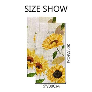 Vantaso Bath Hand Towels Sunflower Floral Retro, Soft Quick Dry Flowers Set of 2 Towels Washcloth Face Towel for Bathroom Kitchen Gym