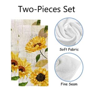 Vantaso Bath Hand Towels Sunflower Floral Retro, Soft Quick Dry Flowers Set of 2 Towels Washcloth Face Towel for Bathroom Kitchen Gym