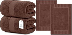 white classic luxury bath sheet | 2 pack luxury bath mat | 2 pack bundle (brown)