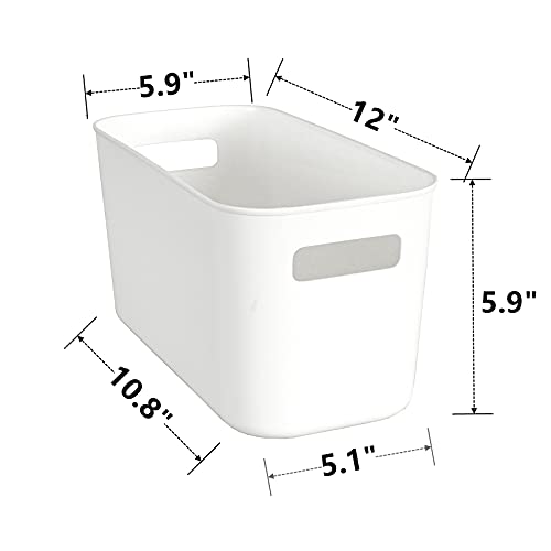 Yopay 4 Pack Plastic Storage Bin with Handle, White Bathroom Kitchen Organizer Bin for Organizing Hand Soaps, Body Wash, Shampoos, Lotion, Conditioners, Hand Towels, Cosmetic, Snacks, Seasoning