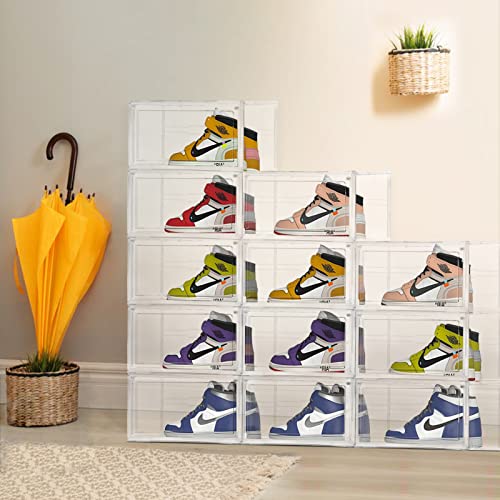 Shoe Storage Box closet organizers - 2 PCS Clear Plastic Stackable Shoe Organizer for Closet, Ventilation and Dust-proof X-Large Shoe Sneaker display case Fit up to Size 14