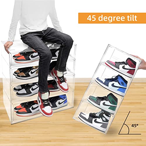 Shoe Storage Box closet organizers - 2 PCS Clear Plastic Stackable Shoe Organizer for Closet, Ventilation and Dust-proof X-Large Shoe Sneaker display case Fit up to Size 14