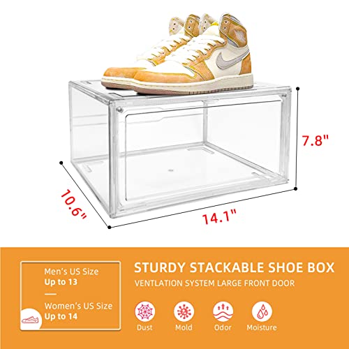 Shoe Storage Box closet organizers - 2 PCS Clear Plastic Stackable Shoe Organizer for Closet, Ventilation and Dust-proof X-Large Shoe Sneaker display case Fit up to Size 14