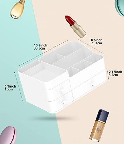 Makeup Organizer Storage with Drawers, Cosmetic Display Case for Brushes, Lotions, Perfumes, Eyeshadow, Nail Polish Ideal for Bathroom, Dresser, Countertop (White)