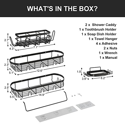 ANTOPY Shower Caddy Shelf Rack with Soap Dish Toothbrush Holder, Shower Organizer Rustproof Stainless Steel Shower Shelves Basket No Drilling Traceless Adhesive Wall Mount for Bathroom Kitchen 4 Pack
