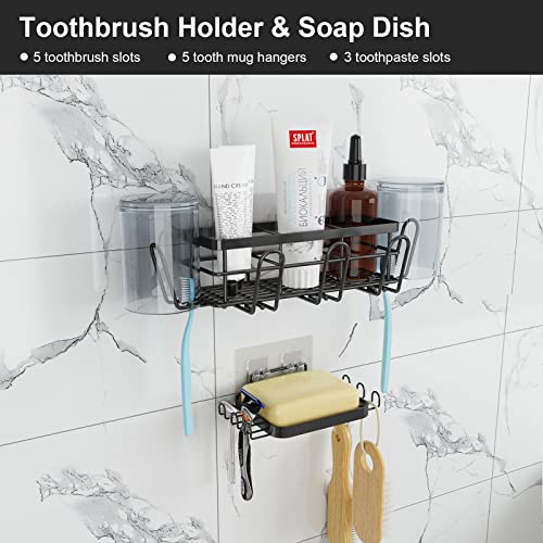 ANTOPY Shower Caddy Shelf Rack with Soap Dish Toothbrush Holder, Shower Organizer Rustproof Stainless Steel Shower Shelves Basket No Drilling Traceless Adhesive Wall Mount for Bathroom Kitchen 4 Pack