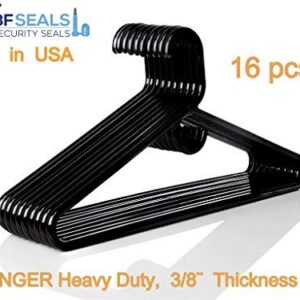 Plastic Hangers HD Heavy Duty, 16 Pcs. Black Color, Made in USA, 3/8” Thickness, Durable, Tubular, Lightweight, for Clothes, Coat, Pants, Shirts, Dress and More, TINEFF, Free and Quick delivery.