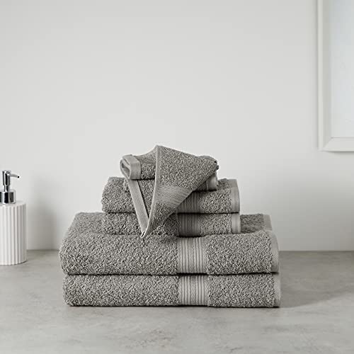 Amazon Basics 6-Piece Fade Resistant Bath, Hand and Washcloth Towel Set - Cotton, Gray