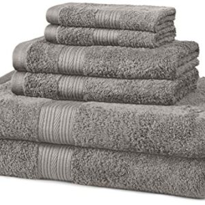 Amazon Basics 6-Piece Fade Resistant Bath, Hand and Washcloth Towel Set - Cotton, Gray