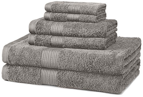 Amazon Basics 6-Piece Fade Resistant Bath, Hand and Washcloth Towel Set - Cotton, Gray