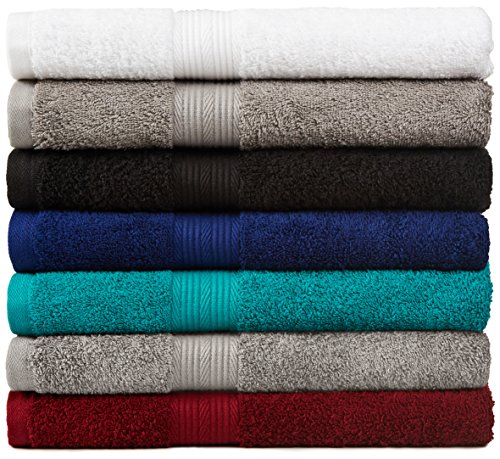 Amazon Basics 6-Piece Fade Resistant Bath, Hand and Washcloth Towel Set - Cotton, Gray