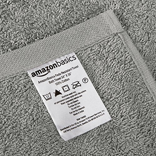 Amazon Basics 6-Piece Fade Resistant Bath, Hand and Washcloth Towel Set - Cotton, Gray