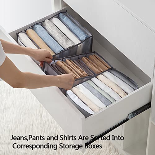 RESHANG 6PCS Grey Wardrobe Clothes Organizer,Clothes Organizer for Jeans+Pants+Shirts+Bra+Underwear+Socks,Folded Washed Mesh Organizers for Wardrobe, Drawer, RV Travel Clothing Storage Classification