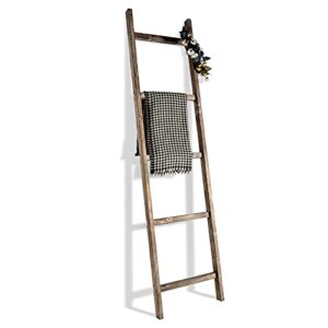 fuin 6.3 ft (76") rustic blanket ladder holder farmhouse wood decorative wall leaning quilt towel display bathroom rack, light brown