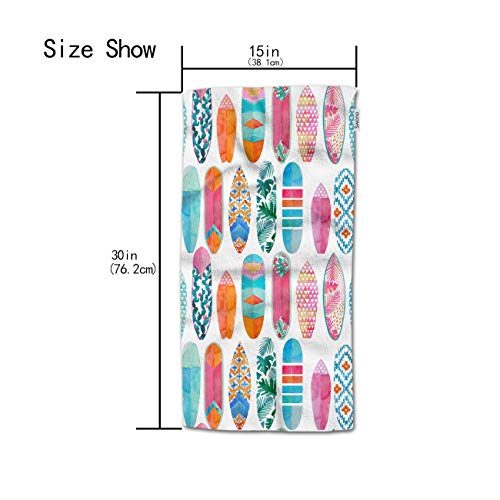 HGOD DESIGNS Surfboards Hand Towels,Watercolor Wave Tropical Surfboards Summer Beach Pattern 100% Cotton Soft Bath Hand Towels for Bathroom Kitchen Hotel Spa Hand Towels 15"X30"