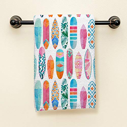 HGOD DESIGNS Surfboards Hand Towels,Watercolor Wave Tropical Surfboards Summer Beach Pattern 100% Cotton Soft Bath Hand Towels for Bathroom Kitchen Hotel Spa Hand Towels 15"X30"