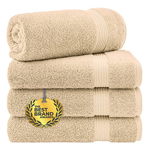 Cotton Paradise Bath Towels, 100% Turkish Cotton 27x54 inch 4 Piece Bath Towel Sets for Bathroom, Soft Absorbent Towels Clearance Bathroom Set, Sand Taupe Bath Towels