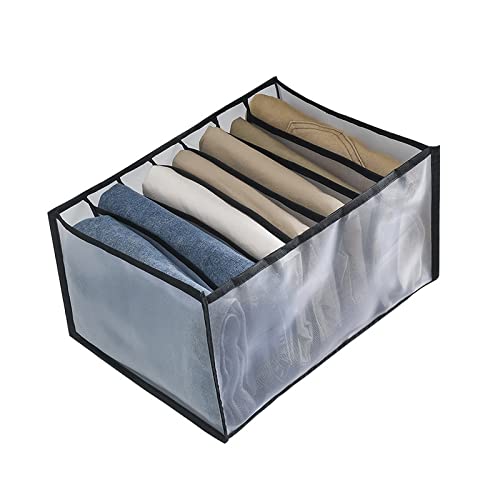 The Fleet Group [2 Pack] Wardrobe Clothes Organizer For Jeans Trousers And Pants 7 Layer Grid Washable Storage Box With Mesh Separation For Closet Drawer (White), Medium