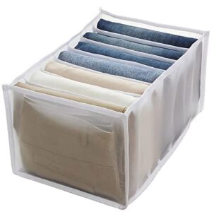 The Fleet Group [2 Pack] Wardrobe Clothes Organizer For Jeans Trousers And Pants 7 Layer Grid Washable Storage Box With Mesh Separation For Closet Drawer (White), Medium