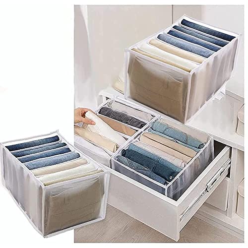 The Fleet Group [2 Pack] Wardrobe Clothes Organizer For Jeans Trousers And Pants 7 Layer Grid Washable Storage Box With Mesh Separation For Closet Drawer (White), Medium