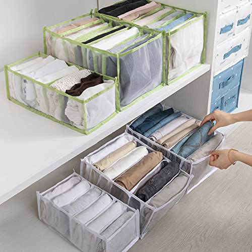 The Fleet Group [2 Pack] Wardrobe Clothes Organizer For Jeans Trousers And Pants 7 Layer Grid Washable Storage Box With Mesh Separation For Closet Drawer (White), Medium