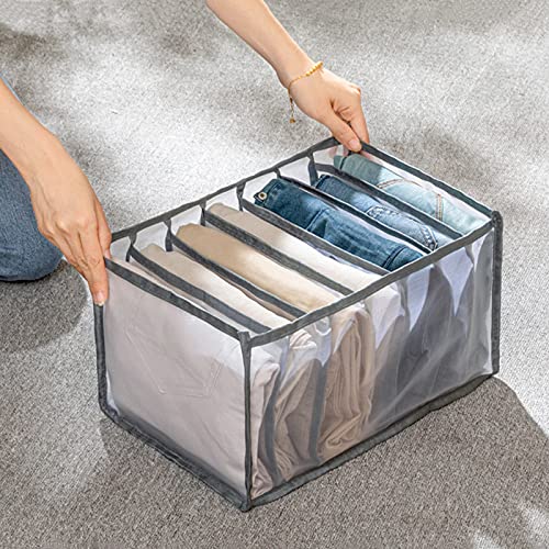 The Fleet Group [2 Pack] Wardrobe Clothes Organizer For Jeans Trousers And Pants 7 Layer Grid Washable Storage Box With Mesh Separation For Closet Drawer (White), Medium