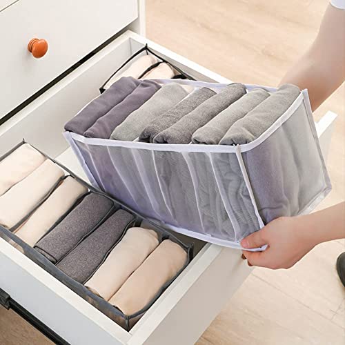 The Fleet Group [2 Pack] Wardrobe Clothes Organizer For Jeans Trousers And Pants 7 Layer Grid Washable Storage Box With Mesh Separation For Closet Drawer (White), Medium