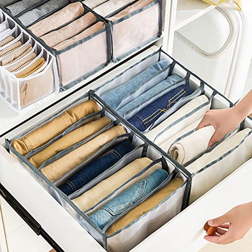 The Fleet Group [2 Pack] Wardrobe Clothes Organizer For Jeans Trousers And Pants 7 Layer Grid Washable Storage Box With Mesh Separation For Closet Drawer (White), Medium