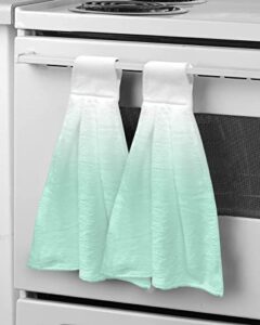 onehoney 1pcs hand tie towels for bathroom kitchen-gradient white and mint green decor hanging towel tea bar dish cloth soft coral fleece absorbent washcloth,abstract minimalism modernity
