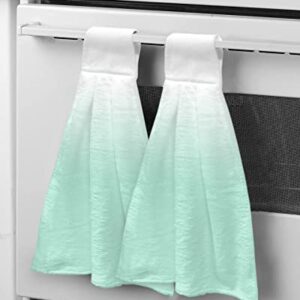 OneHoney 1PCS Hand Tie Towels for Bathroom Kitchen-Gradient White and Mint Green Decor Hanging Towel Tea Bar Dish Cloth Soft Coral Fleece Absorbent Washcloth,Abstract Minimalism Modernity