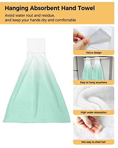 OneHoney 1PCS Hand Tie Towels for Bathroom Kitchen-Gradient White and Mint Green Decor Hanging Towel Tea Bar Dish Cloth Soft Coral Fleece Absorbent Washcloth,Abstract Minimalism Modernity