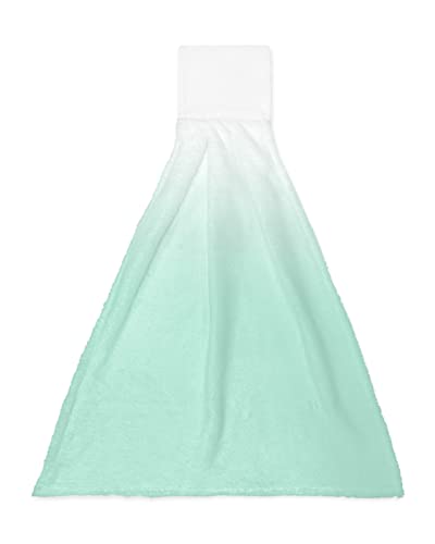 OneHoney 1PCS Hand Tie Towels for Bathroom Kitchen-Gradient White and Mint Green Decor Hanging Towel Tea Bar Dish Cloth Soft Coral Fleece Absorbent Washcloth,Abstract Minimalism Modernity