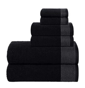 belizzi home 100% cotton ultra soft 6 pack towel set, contains 2 bath towels 28x55 inchs, 2 hand towels 16x24 inchs & 2 washcloths 12x12 inchs, compact lightweight & highly absorbant - black