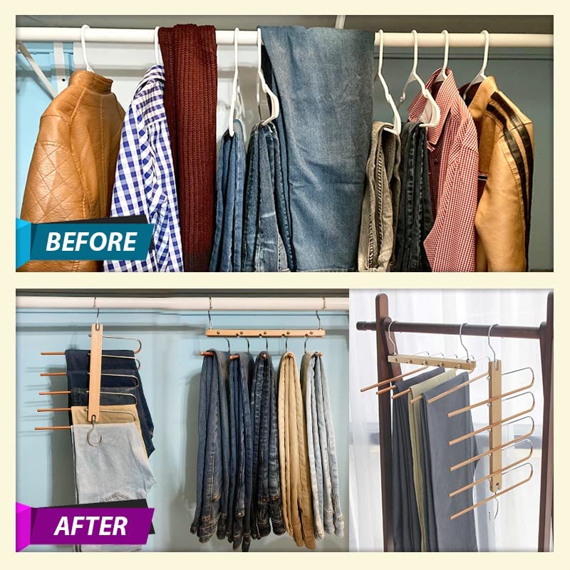 2 Pcs Pants Hangers Space Saving , Pants Rack Hangers , Foldable Hangers , Metal Layer Hanger Trouser Hanger , Multifunctional Trouser Hanger , Closet Jeans Organizer , Single Trouser Hanger.