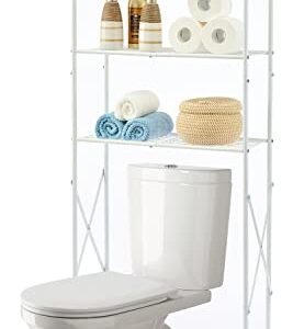 Tajsoon 3-Tier Over The Toilet Storage, Multifunctional Bathroom Organizer Over Toilet, Space Saver Bathroom Shelf Over Toilet, Stable Freestanding Toilet Rack with X Shape Fixed Frame, Metal, White