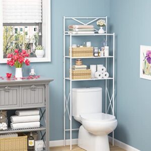 Tajsoon 3-Tier Over The Toilet Storage, Multifunctional Bathroom Organizer Over Toilet, Space Saver Bathroom Shelf Over Toilet, Stable Freestanding Toilet Rack with X Shape Fixed Frame, Metal, White
