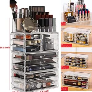 Cq acrylic Makeup Organizer Skin Care Large Clear Cosmetic Display Cases Stackable Storage Box With 9 Drawers For Vanity,Set of 4