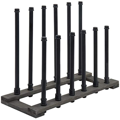 MyGift Industrial Black Metal Pipe Free Standing Boot Rack Stand with Rustic Gray Solid Wood Base, Entryway Boot Rack Organizer Tall Boots, Holds 6 Pairs