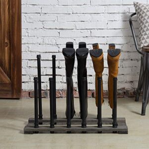 MyGift Industrial Black Metal Pipe Free Standing Boot Rack Stand with Rustic Gray Solid Wood Base, Entryway Boot Rack Organizer Tall Boots, Holds 6 Pairs