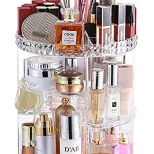 Cq acrylic 360 Degree Rotating Makeup Organizer for Bathroom,4 Tier Adjustable Spinning Cosmetic Storage Cases and Make Up Holder Display Cases,Clear